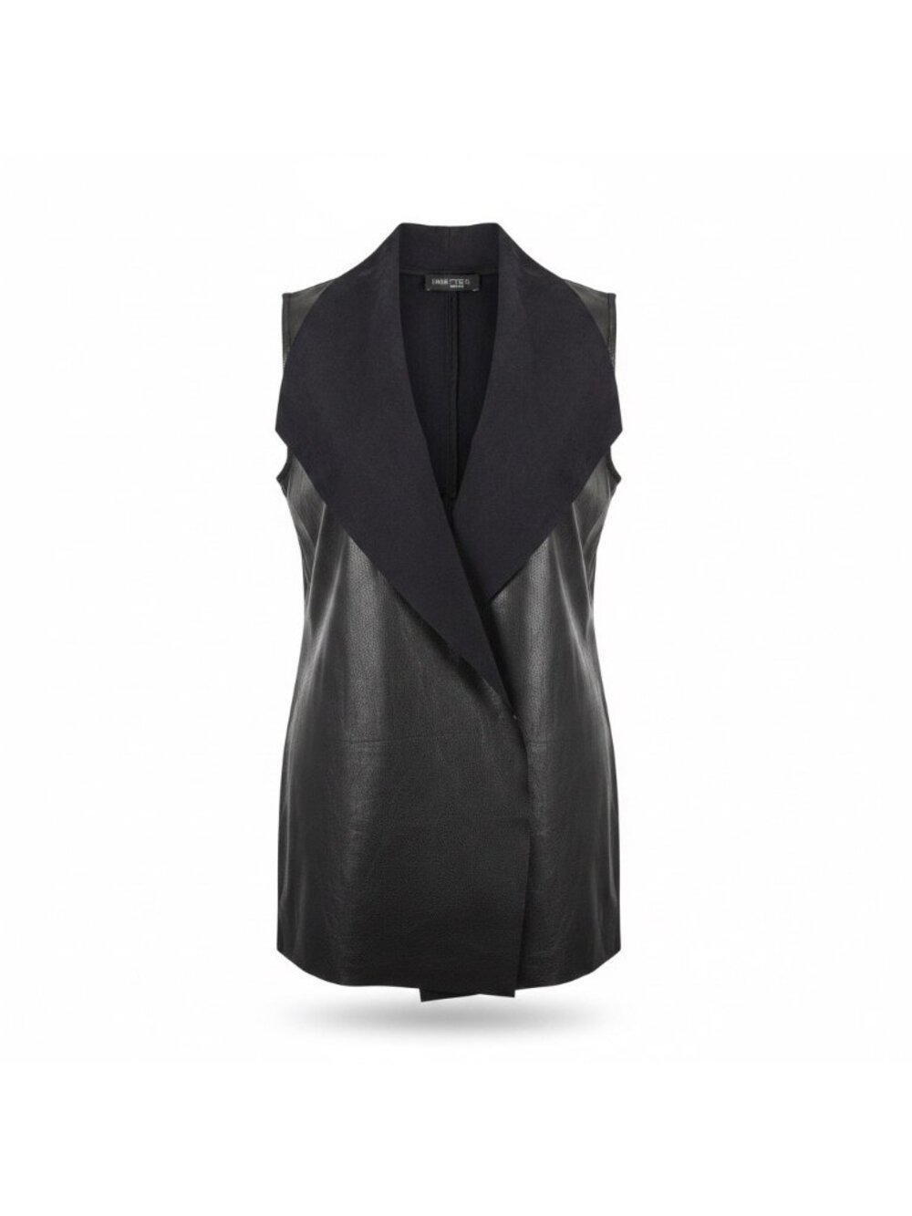 Lisette L Womens Black Faux Leather Sleeveless Vest Shawl Collar Size S